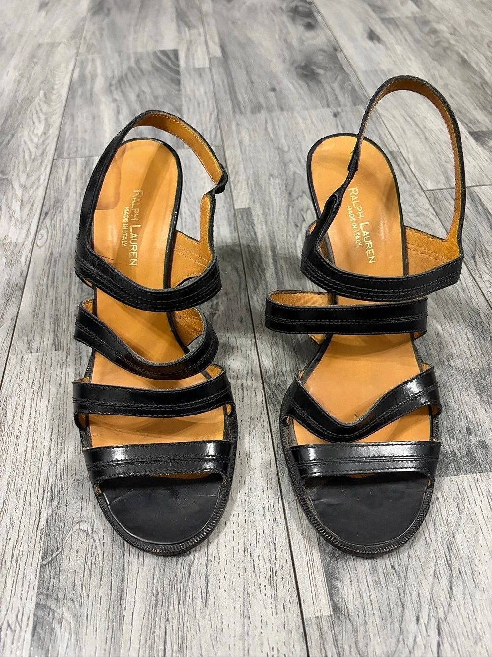 Ralph Lauren Vintage Strappy Black Heels Made in Italy Sz 8.5